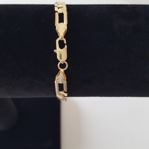 Flat figaro 18k gold filled bracelet Free Shipping - Picture 3 of 7